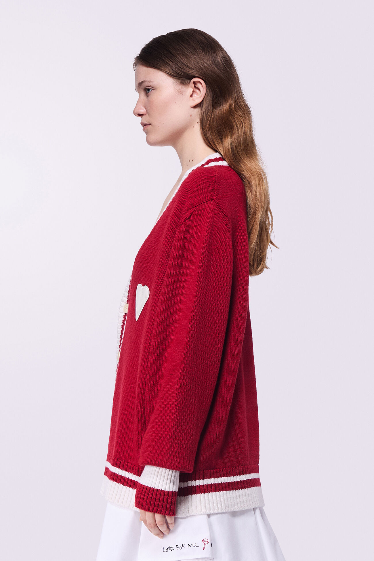 Unisex Heart Patch Knit Cardigan Red